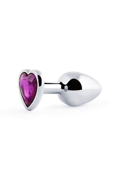 Серебряная Анальная втулка с фиолетовым кристаллом Сердечком